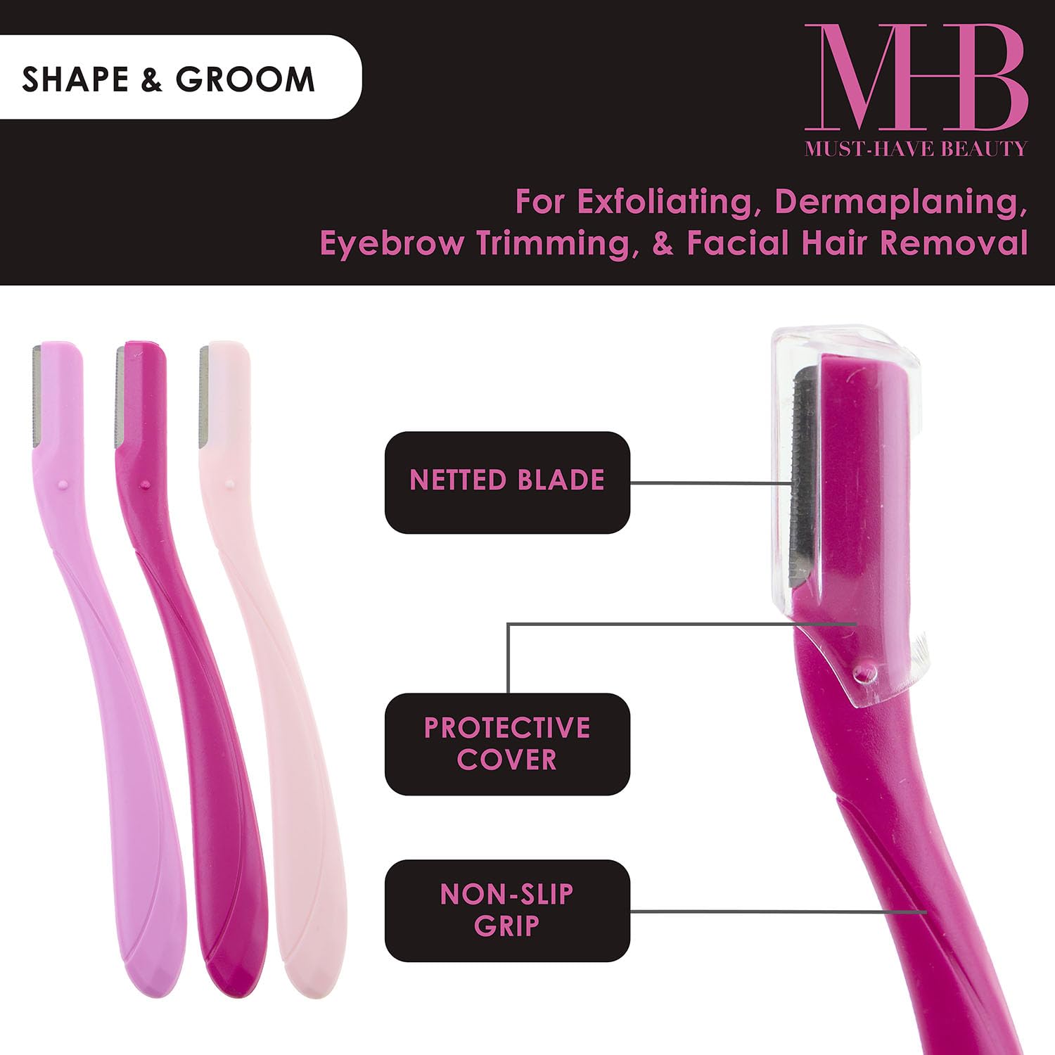 6pc Pink Dermaplaning Razor Set - Easy Grip Disposable Face & Body Razors