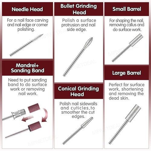 MPNETDEAL Electric Nail Drills Machine e File buffers Sanding Bands Bits for Acrylic Nails Gel Polish Glazing Art Set Polisher Grinder Filer Manicure Pedicure Kit máquina uñas acrilicas Pink
