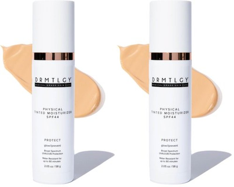 DRMTLGY Physical Tinted Moisturizer with SPF 44. Universal Tint. All-In-One Mineral Tinted Sunscreen and Foundation with Broad Spectrum Protection Against UVA and UVB Rays, 2.05 oz