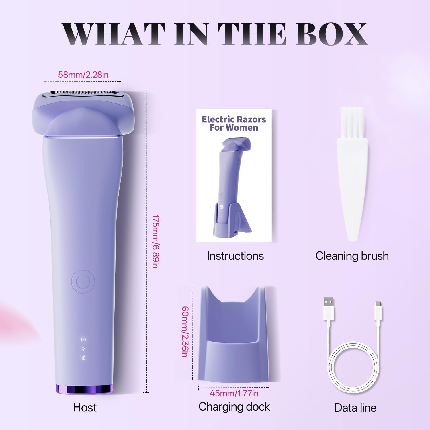 Krofaue Women Electric Shaver, 3-in-1 Blades, IPX6 Waterproof, LED