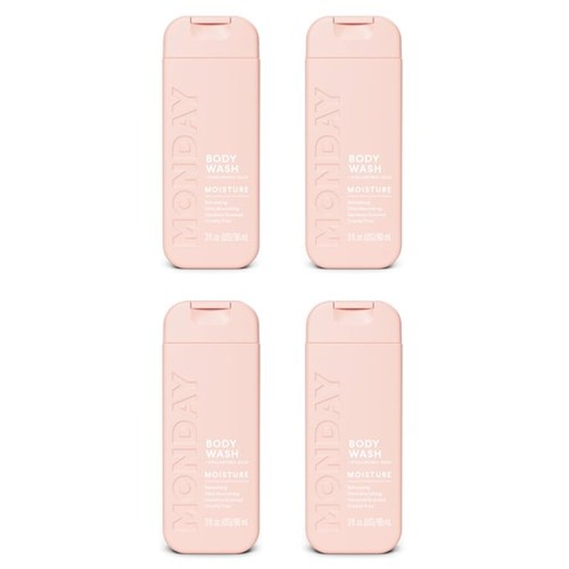 MONDAY Body Wash Moisture Travel Pack -90ML (4 Pack) - Nourishing Ingredients, Shea Butter, Coconut Oil and Grapefruit Extract, Hyrdrate and Replenish Skin