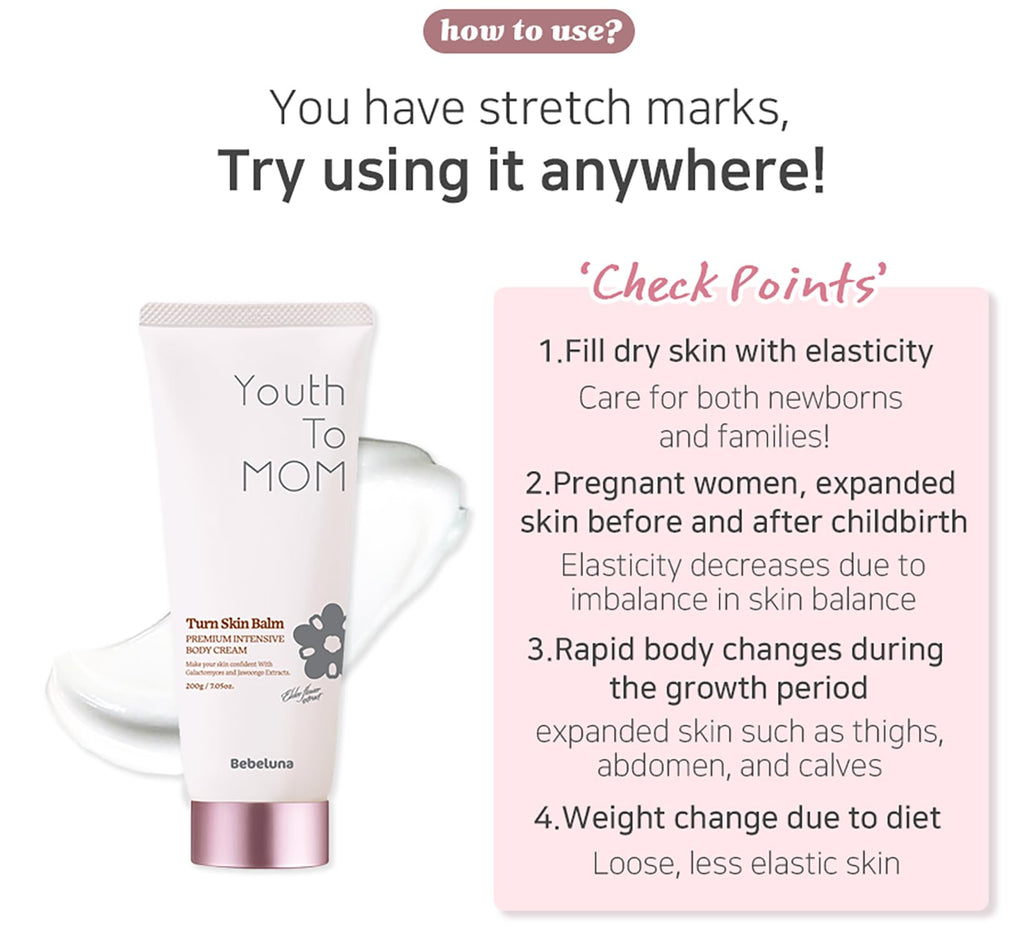 BEBELUNA Turn Skin Balm, Pregnancy Stretch Mark Cream, Maternity Belly Balm, Safe Skincare for Pregnant Women, Organic Prenatal Moisturizer, 7.05 oz (200g)