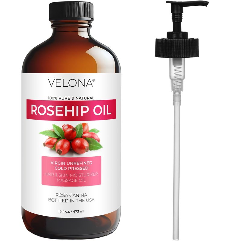 velona Rosehip Oil - 16 Fl Oz in Glass Bottle | 100% Pure and Natural Carrier Oil| Unrefined, Cold Pressed, Hexane Free | Moisturizing Face, Hair, Body, Skin Care, Stretch Marks, Scars…