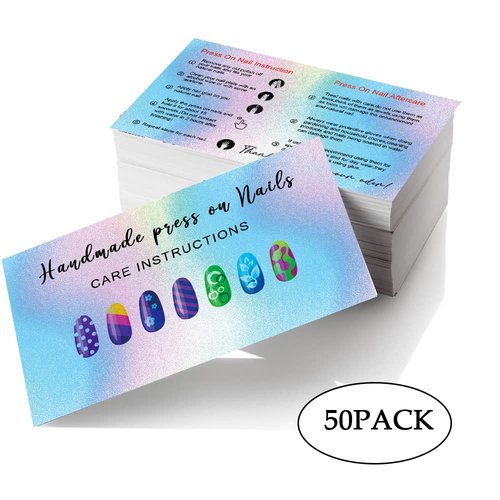 Press-On Nail Application & Aftercare Instructions Cards, DIY Press-On Nail Kit 50 Pack - 2 x 3.5" Business Card Size