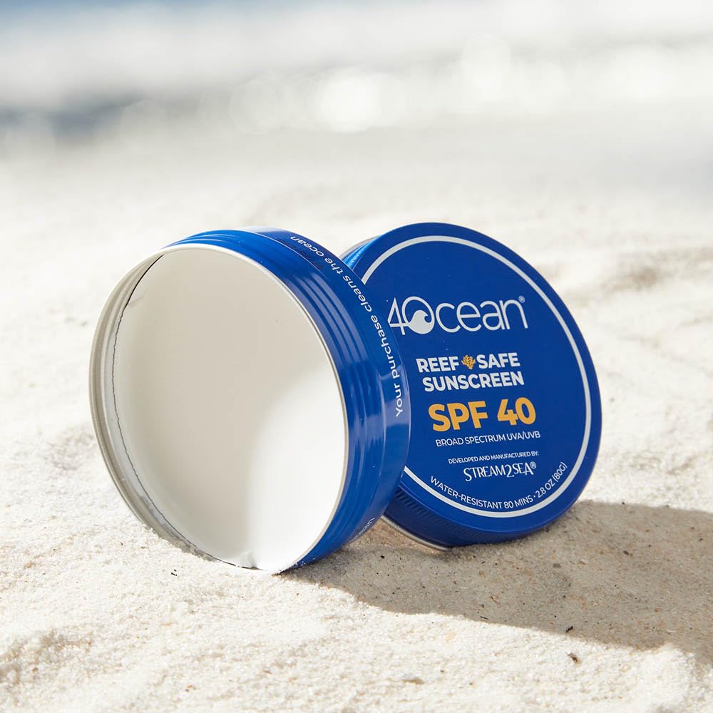 4ocean Reef-Safe Sunscreen SPF 40 - Broad Spectrum UVA/UVB Protection - Ocean-Friendly, Water-Resistant, Non-Nano Zinc Oxide Formula - 2.8 oz (Each tin funds removal of 1 pound of trash)