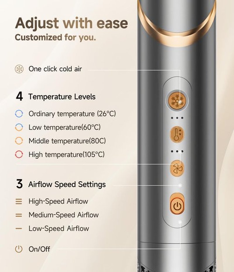 8 in 1 Hair Styler Curler & Air Dryer Brush, 110,000 RPM High-Speed Negative Ionic Foldable Hair Dryer Fast Drying, Multi Professional Hot Air Styler for Curling Volumizing Straightening Styling(Gray)