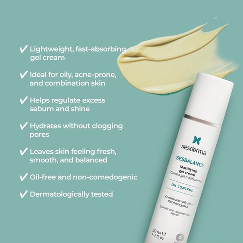 Sesderma SESBALANCE Gel Cream - Lightweight Hydrating Formula for Oily & Combination Skin | 1.7 fl. oz.