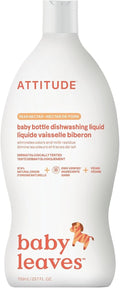 ATTITUDE Baby Bottle & Dish Soap - EWG Verified, Dye-Free Cleaner for Milk Residue & Grease, Vegan, Pear Nectar, 23.7 Fl Oz