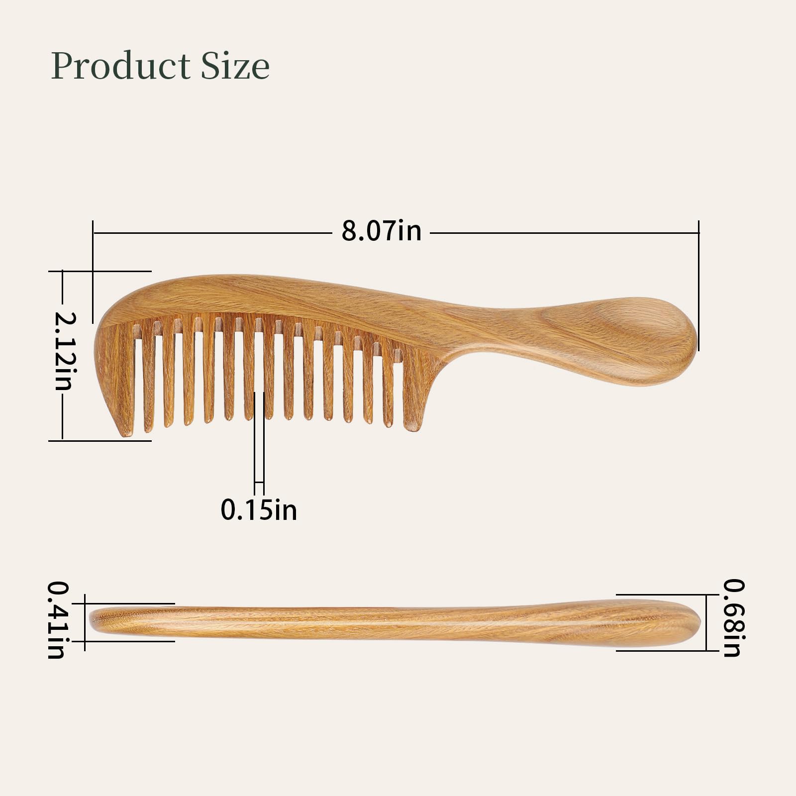 Onedor Handmade 100% Natural Green Sandalwood Hair Combs - Anti-Static Sandalwood Scent Natural Hair Detangler Wooden Comb (Extra Wide Tooth)