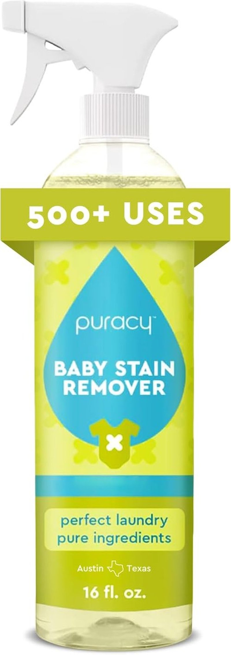 Puracy Stain Remover - Enzyme-Based Laundry Spray for Baby Clothes & Diapers | Natural Spot & Odor Cleaner, 16 Oz