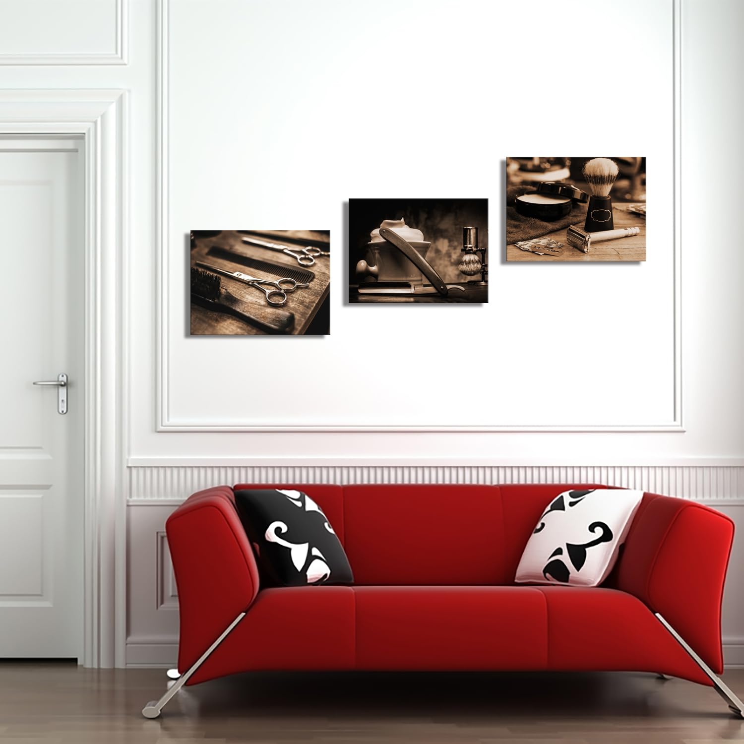 Derkymo Vintage Barber Shop Canvas Wall Art Barber Scissors Painting Canvas Prints Hairdresser Haircut Tools Pictures Artwork for Gallery Wrap Salon Decorative 12"x16"x3 Pieces