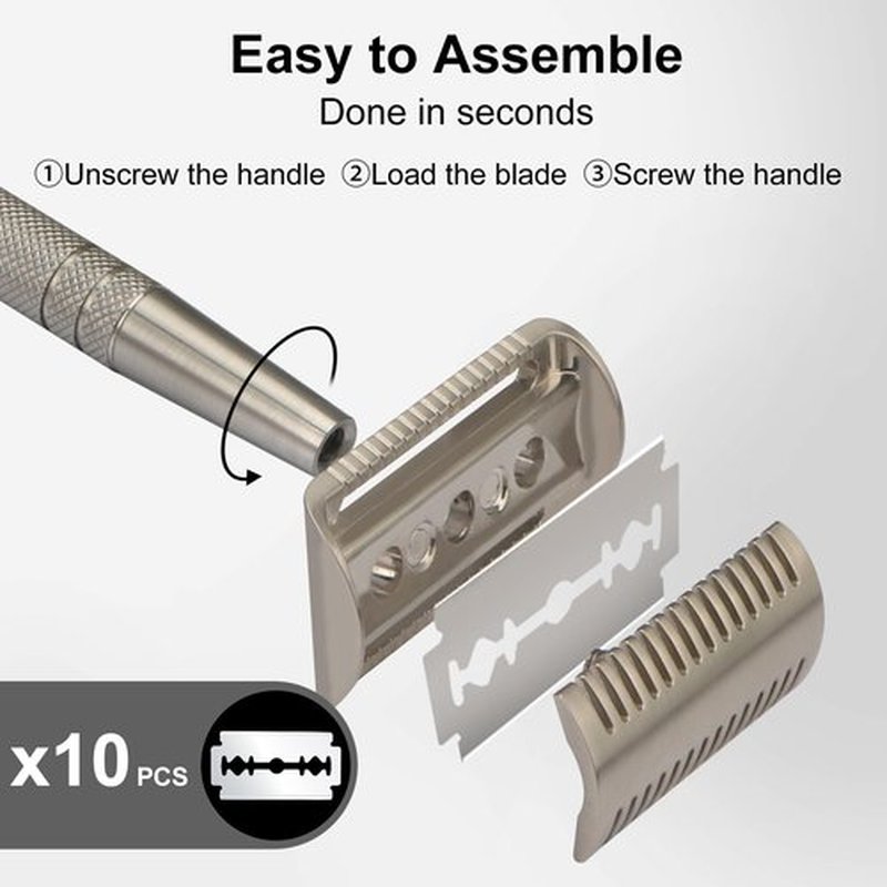 Stainless Steel Safety Razor - Single Blade Design for Men | Includes 10 Double Edge Blades, Heavy Duty Handle, Smooth Shave