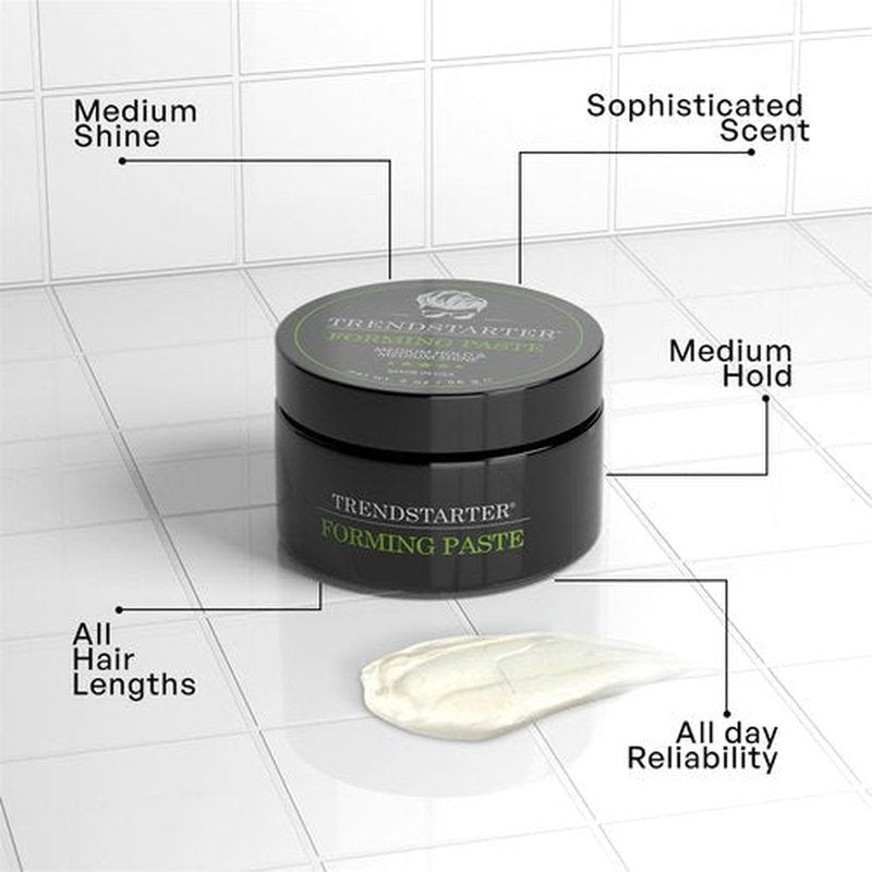 TRENDSTARTER Forming Paste - Lightweight Water-Based Hair Pomade Cream | Medium Hold & Shine - 2oz Travel Size