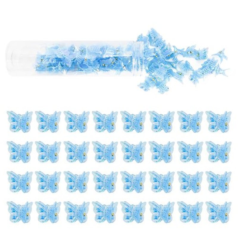 Ahoney 60PCS Mini Butterfly Hair Clips for Hair with Box Glitter 90s Y2k Hair Accessories for Girls Women (Blue)