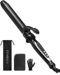 FUNBUGS 1.25'' Double Ceramic Long Barrel Curling Iron - 8'' Extended Wand | 5 Heat Settings | Dual Voltage | Auto Shut-Off | Anti-Slip Styling for Long Hair (Bag, Mat, Glove)
