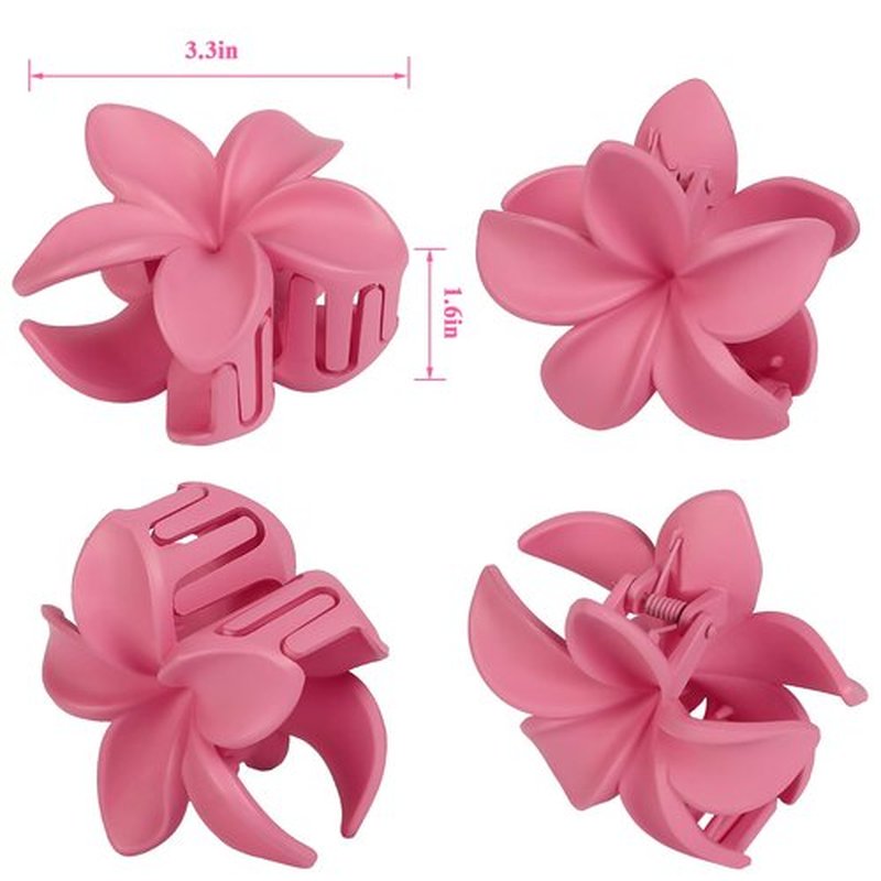 Sisiaipu Flower Hair Clips for Women 6 Pcs Hawaiian Large Claw Clips Plumeria Medium Hair Claw Clips for Thick Thin Hair Hibiscus Tropical Beach Hair Accessories for Women Girls and Girls (Pink)
