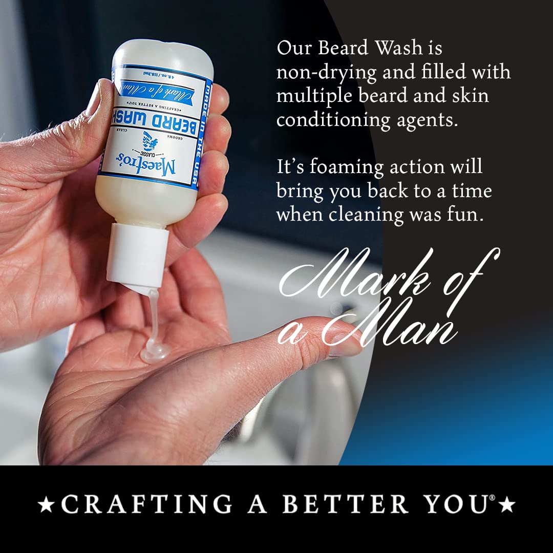 Maestro's Classic BEARD WASH | Anti-Itch, Deep Cleaning, Non-Drying, Fully Hydrating Gentle Cleanser For All Beard Types and Lengths- Mark of a Man Blend, 8 Ounce