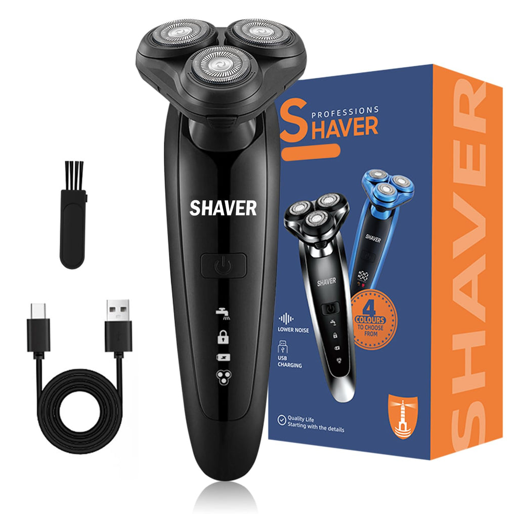 Electric Razor for Men - Rechargeable Shaver 3D Precision Blades with Pop-up Trimmer - Rotary Cordless Shavers Washable Gentle on Sensitive Skin for Beard Sideburn Face with Travel Lock Men Gift