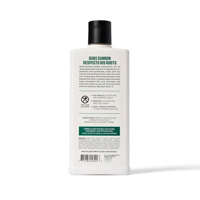Duke Cannon Supply Co. 2-in-1 Hair Wash - Masculine Scent - Gentle Cleansing Hair Wash For Men - Stimulating Hair Shampoo & Conditioner - Strengthens Hair - Tea Tree - 2 Pack (14 oz)