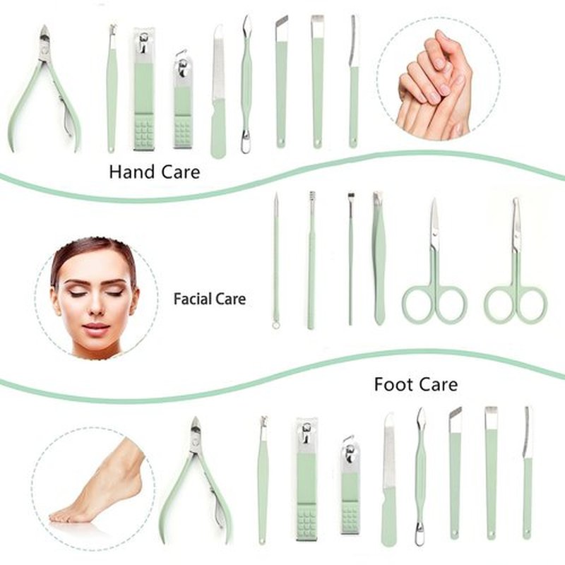 Manicure Set Pedicure Kit Nail Clipper Set Men Women 16 Pcs Personal Care Tools Kit with Portable Travel Case Professional Manicure Pedicure Tools Grooming Kit for Family Friends(Green)