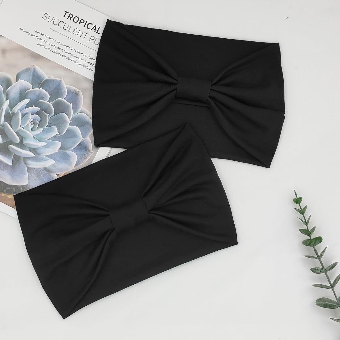 YONUF Wide Boho Headbands for Women Fashion Knotted Headband Yoga Workout Hair Accessories African Head Wrap Black 4 Pack