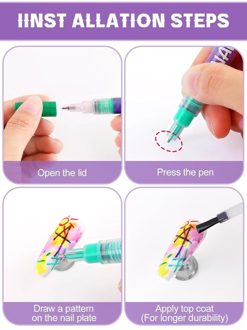 EBANKU 12 Colors Nail Art Pens Set, 3D 0.5MM Nail Polish Pens Graffiti Dotting Pen Quick-Drying Acrylic Nail Paint Liner Pen Tools for DIY Nail Art Manicure Tools