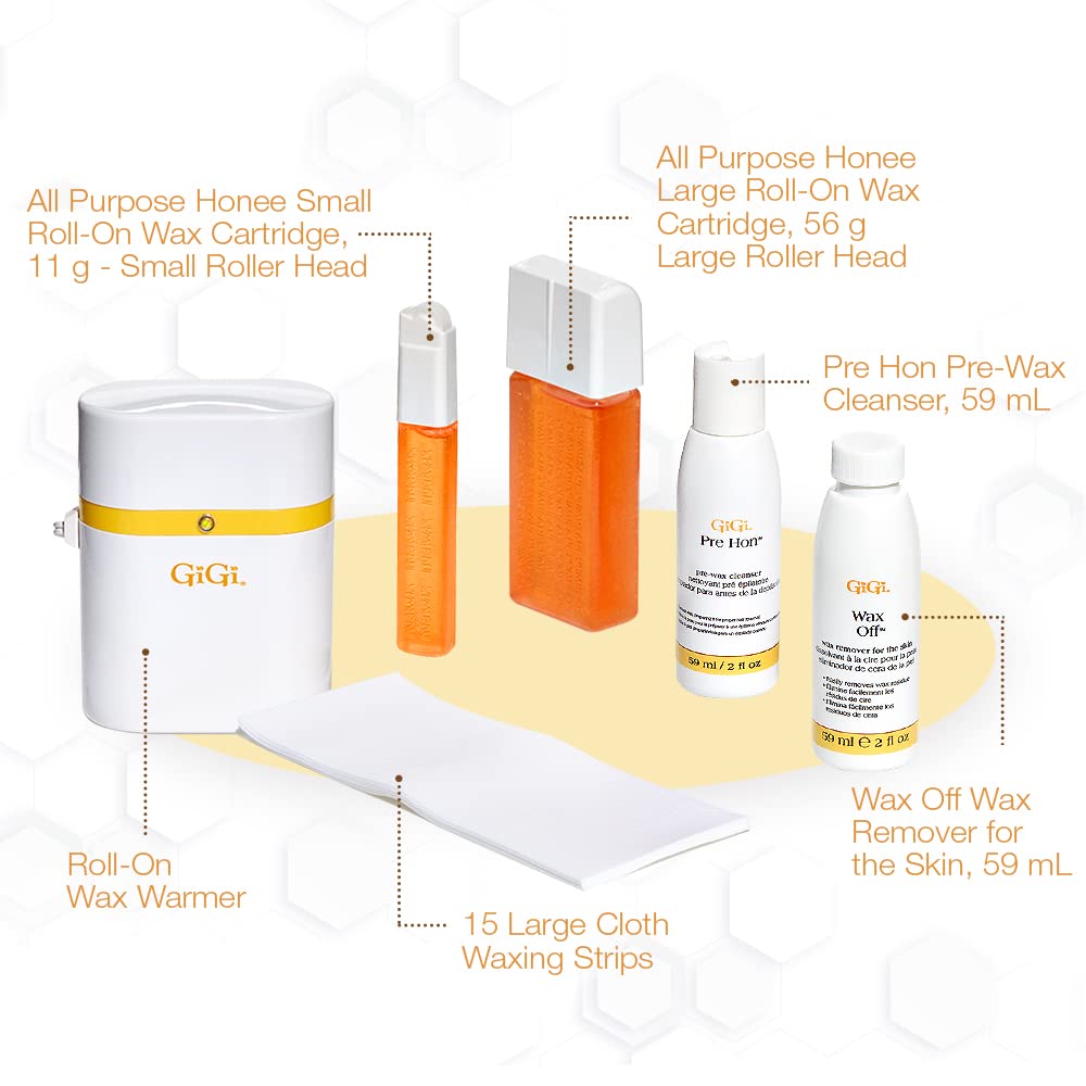 Gigi Roll on Waxing Kit – At-Home Hair Removal for Face & Body with All-Purpose Soft Wax Roller for Smooth Skin
