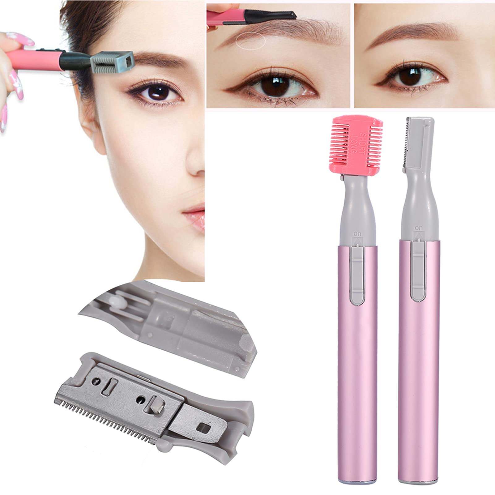 Akozon New Portable Electric Face Eyebrow Hair Body Blade Shaver r Trimmer Beauty Pink