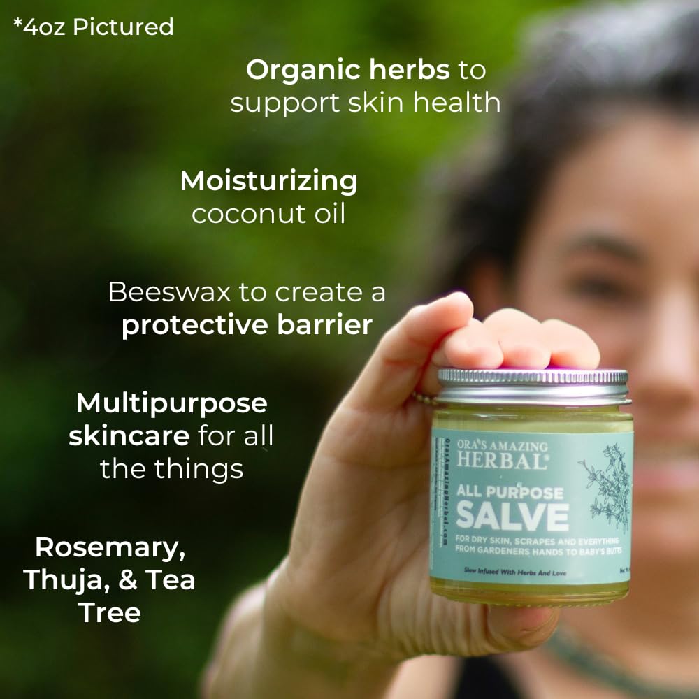 Ora's Amazing Herbal All Purpose Salve, Herbal Healing Skin Balm with Tea Tree, Natural Cream for Dry Cracked Hands, Comfrey Calendula Plantain Thyme Beeswax, Soothing Itch Relief, 4 oz