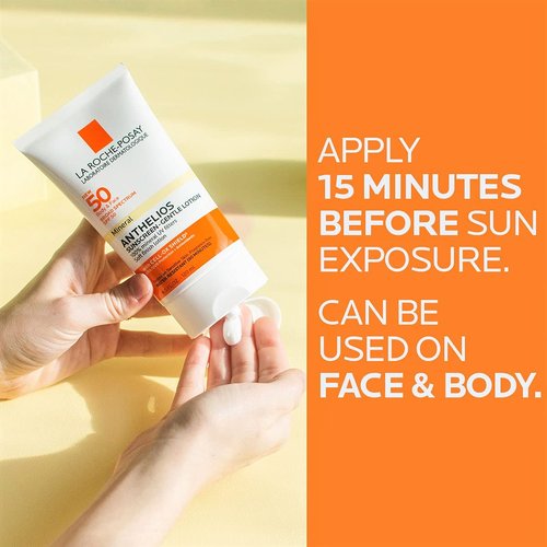 La Roche-Posay Anthelios Mineral Sunscreen SPF 50 - Gentle Lotion for Face & Body | Broad Spectrum Protection, Oil-Free