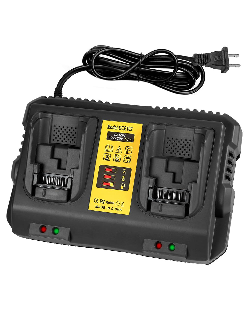 DCB102 20V MAX Battery Charger Replacement for Dewalt Battery Charger, 2 Port Charger Compatible with Dewalt 12V-20V Batteries