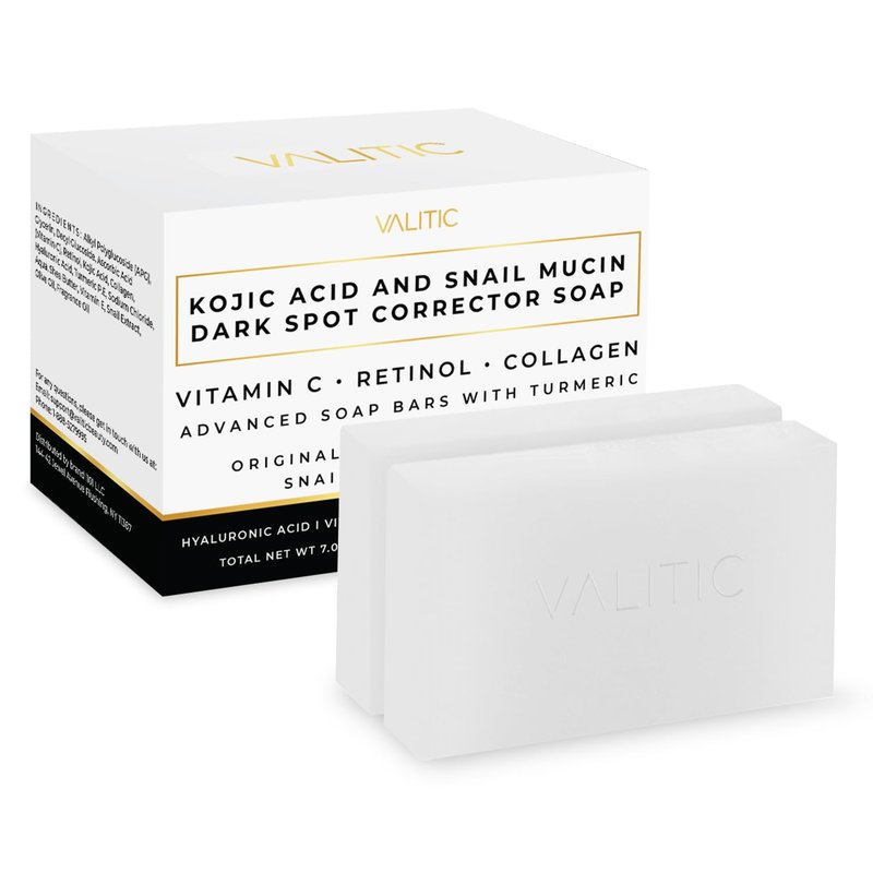 VALITIC Snail Mucin Cleanser Soap Bar - Turmeric & Kojic Acid Dark Spot Corrector | Anti-Aging Hydration - 2 Pack