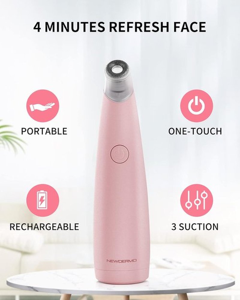 NEWDERMO 2-in-1 Microdermabrasion Machine - USB Rechargeable Diamond Facial Treatment Device (Pink)