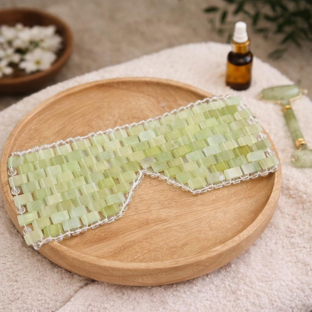 Boho Aromatic Lunar Jade Eye Mask Cooling Crystal Eye Mask for Puffiness & Dark Circles | Natural Jade Stone Eye Therapy | Spa Facial Relaxation | Reusable Self Care Beauty Tool