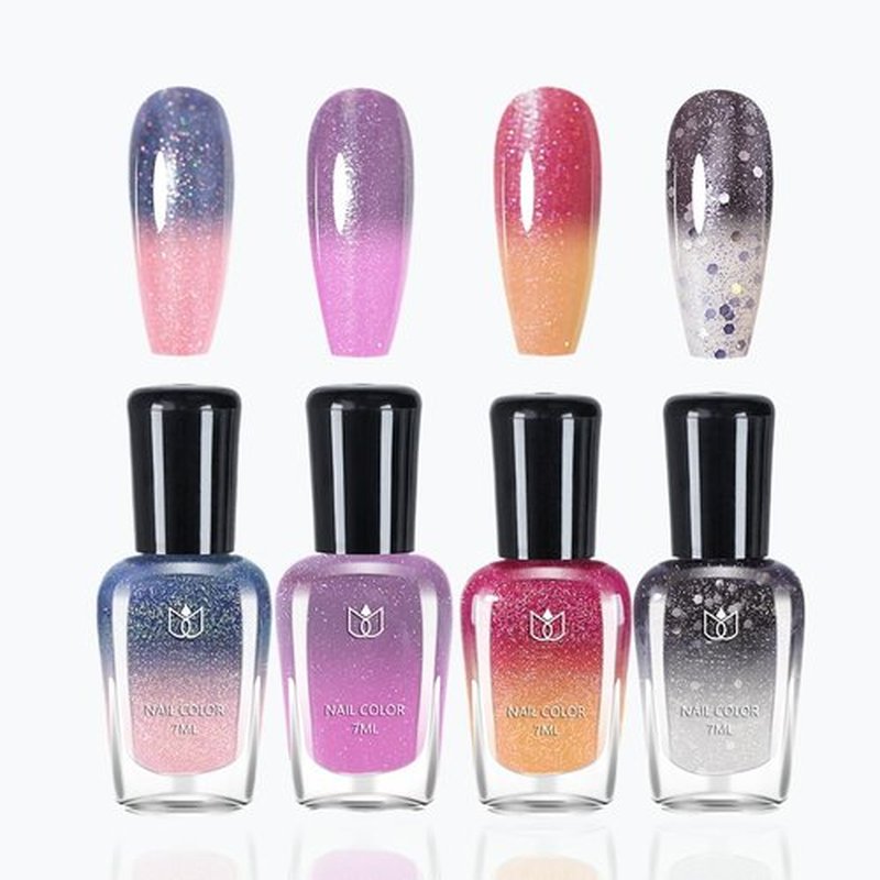 Rowcay 4 Pcs Color Changing Nail Polish Set, Classic Colors Quick Dry Nail Polish Kit 0.24 oz Finger Nail Color Pack Glossy Toenail Polish, Temperature Polish for Women and Girls