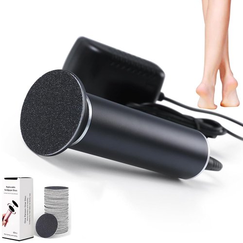 Electronic Foot File Grinder (Speed Adjustable) with 60pcs Replacement Sandpaper Disk，Electric Foot Scrubber Dead Skin Remover，for Feet Hard Cracked Dry Dead Skin Exfoliation，Unisex（Black）