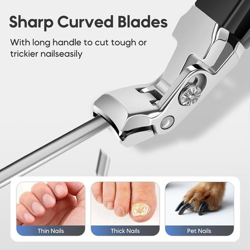 Graddi Orthoclip Toenail Clippers: Heavy Duty for Ingrown Nails, Wide Jaw for Men, Seniors' Thick Toenails, with Double-Sided File, Long Handle & Eco Cylinder Pack