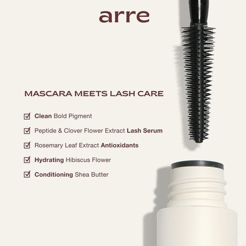 Arre Beauty Tubing Mascara - Lengthening Formula with Peptide Infused Lash Serum - Smudge-Proof, Warm Water Removal, Sensitive Eye Safe - Glossy Jet Black (Ace High)