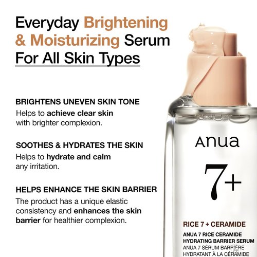 Anua Rice Ceramide 7 Hydrating Barrier Serum - Moisturizing Face Serum for Sensitive Skin | 1.69 fl oz