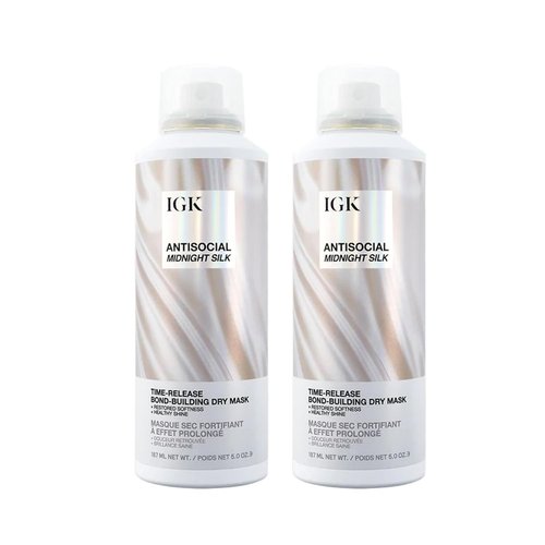 IGK Antisocial Dry Hair Mask - Leave-In Overnight Bond-Building Treatment for Dry Hair & Extensions | Hydrates & Repairs | 5oz (Pack of 2)
