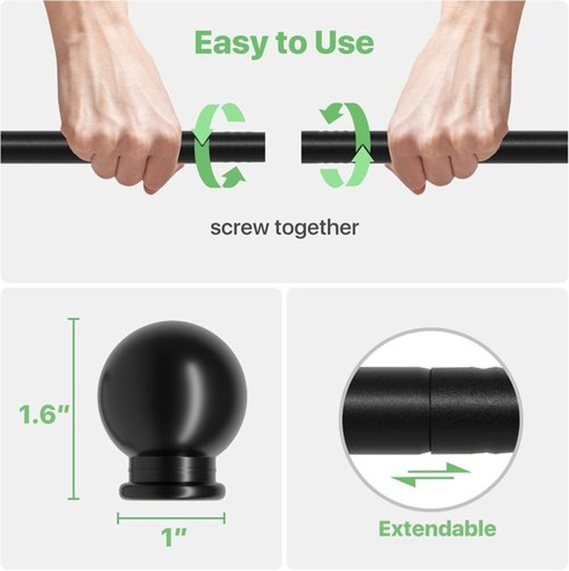 Skiennix Black Curtain Rod Set - Adjustable 28 to 48 Inch Metal Drapery Rod with Brackets | Perfect for Bedroom, Kitchen, Living Room