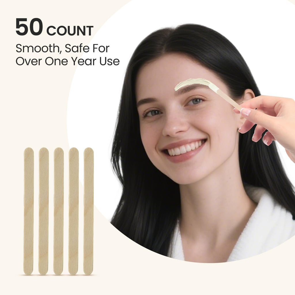 AUZEAL Small Eyebrow Wax Sticks, Mini Wooden Waxing Sticks for Eyebrow Face Lip Hair Removal, Precision Wax Applicator, 50 Pcs