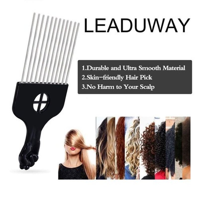 6Pcs Afro Picks Metal Hair Combs, Steel Teeth Hair Pick for Curly, Coily, Natural Hair, Detangling, Styling Comb for Men Women (Black)