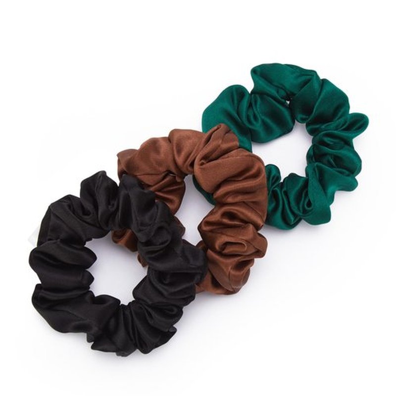 SOO DΞSIVI 3 Pcs Silk Hair Ties, 22 Momme 100% Mulberry Hair Band, Silk Scrunchies for Women and Girls, 6A Grade No Damage Ponytail Holders (1.2in Width, Black Brown Dark Green)