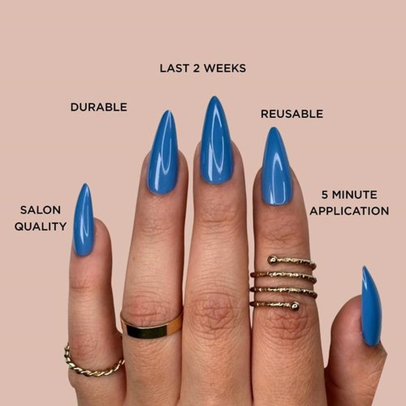 BLUE ATTITUDE Press-On Nails by Lavaa Beauty | Long Stiletto | Glossy Blue Stiletto Nails
