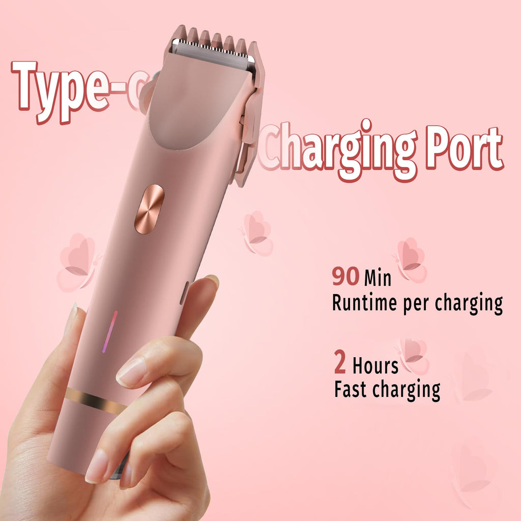 Bikini Trimmer for Women, 2 in 1 Electric Razor & Bikini Shaver for Womens IPX7 Waterproof Body Hair Trimmer and Facial Hair Remover,Pink