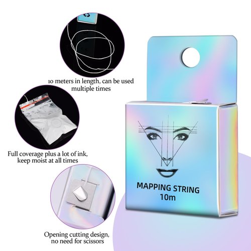 ATOMUS Eyebrow Mapping String 6 Pieces 10m(32ft) Pre-Inked Microblading String for Brow Mapping Measuring Marking Symmetrical Eyebrow Thread (White)