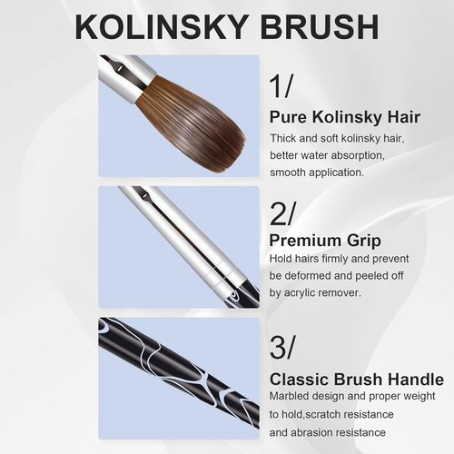 Skiennix Acrylic Nail Art Brush - Size 10 Kolinsky Hair Oval for Professional Manicure | Black, 1 Count