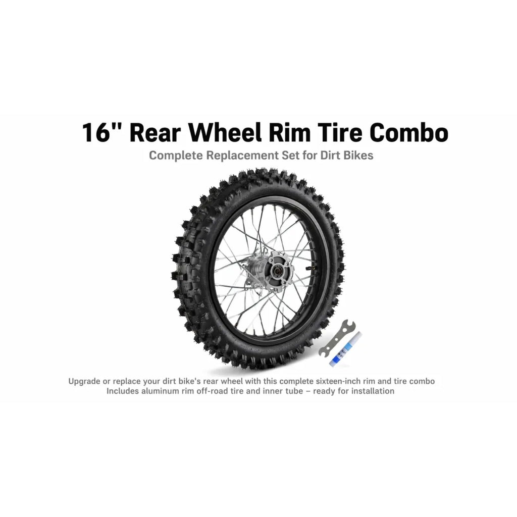 16" Rear Wheel Rim Tire Combo Fits Yamaha TTR125 Honda XR100 CRF150F 200cc 250cc SSR Dirt Bike - 1.85x16 Inch Motorcycle Tire & Rim Set