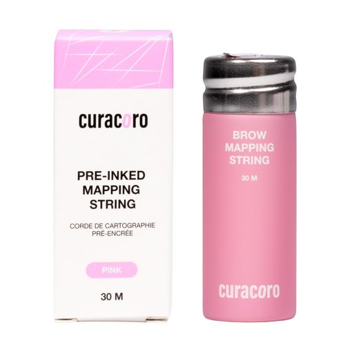 Curacoro Brow Mapping String, 30m Pre-Inked Professional Eyebrow Thread for Microblading & PMU, Bamboo Charcoal Mapping String for Eyebrow Shaping (Pink)